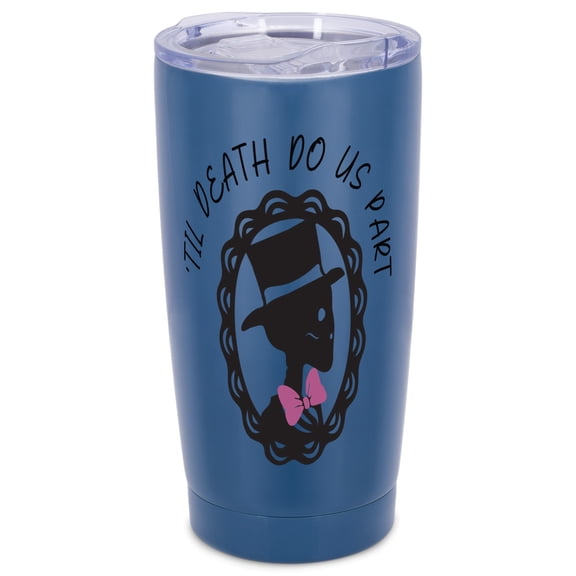Elanze Designs Til Death Do Us Part Skeleton Groom Halloween Wrap-Around Design 20 Ounce Stainless Steel On-The-Go Coffee Mug, Thermal Travel Tumbler with Leak Resistant Slide Lid, Navy Blue