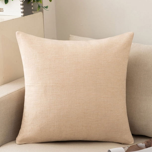Nvzi 1 funda de almohada de lino y algodón de color sólido, funda de almohada simple de color puro, con cualquier cama es brillante 23,62 x 23,62 pulgadas (blancuzco)