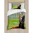 thumbnail image 3 of Africa Duvet Cover Set Queen Size, Cute Red Panda on the Field Playing with Bamboo Branches Native Himalaya Mountains, Decorative 3 Piece Bedding Set with 2 Pillow Shams, Brown Red, by Ambesonne, 3 of 3