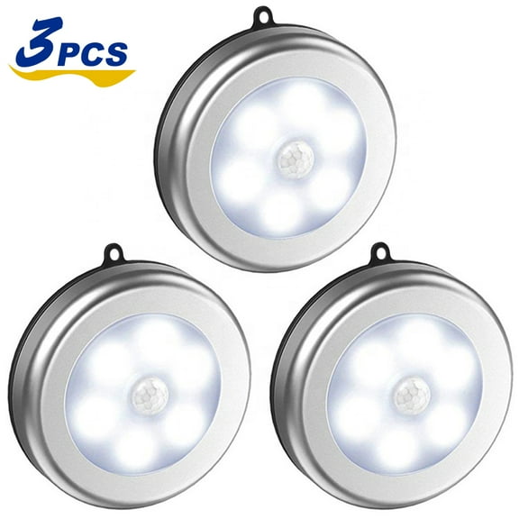[Super Bright] LED Motion Sensor Lights - with Hanging rope Battery Powered Built-in Magnets Optional Sticky Pads - Motion Sensing Bathroom Hallway Closet Nightlight - Pack of 3