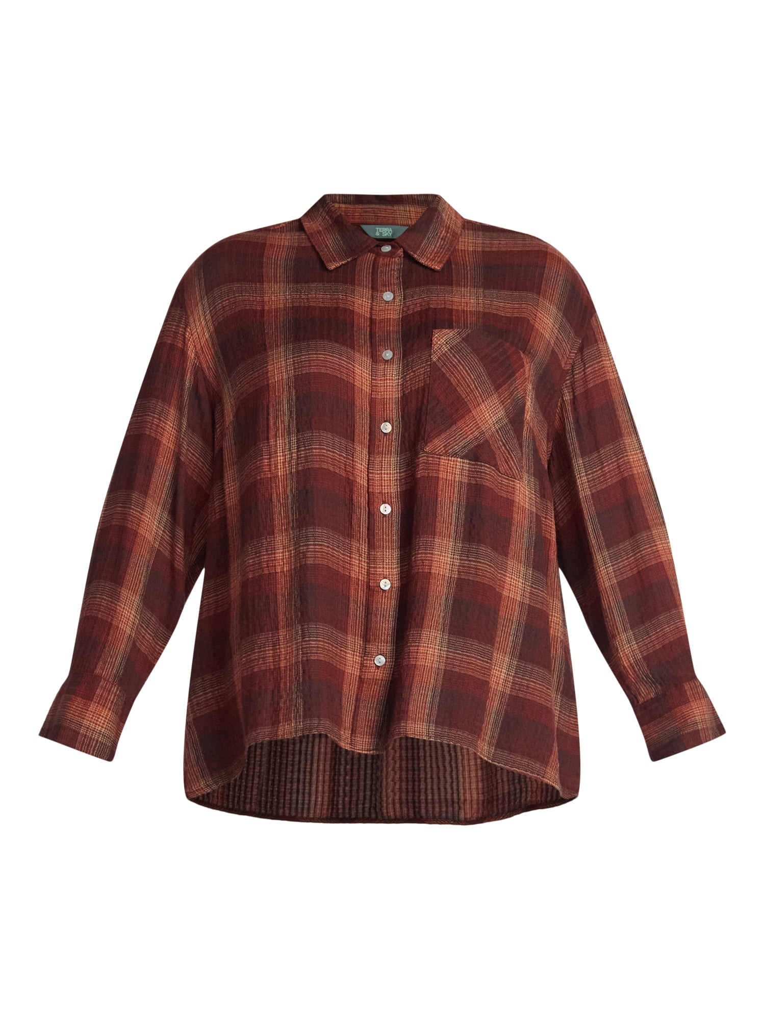 Terra & Sky Women's Plus Size Plaid Button Front Shirt, Sizes 0X-5X