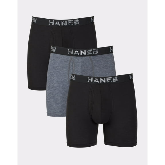 Hanes Ultimate Total Support Pouch Big Men’s Boxer Brief Underwear, Black/Grey, 3-Pack ( & Tall Sizes) 3XB