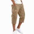 thumbnail image 2 of Mens 3/4 Long Cargo Shorts Loose Fit Elastic Work Capri Shorts Below Knee Casual with Multi Pockets Khaki M, 2 of 7
