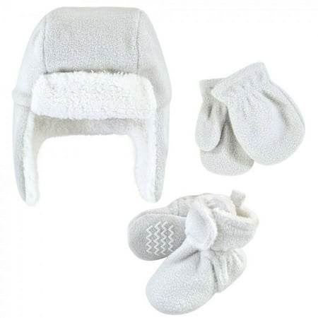 UPC: 0660168593600 | Hudson Baby Unisex Baby and Toddler Trapper Hat  Mitten and Bootie Set  Light Gray  18-24 Months