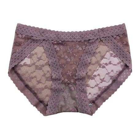 JDEFEG Womens Underwear No Show Briefs Womens Lce Silk Printing High Waist Bikini Brief Panties Ladies Thong Underwear Panties Plus Size Polyester White One Size