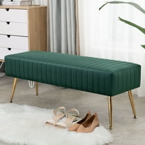Furniliving Velvet Ottoman Bench Modern Upholstered Bench Indoor Entryway Bench, Dark Green