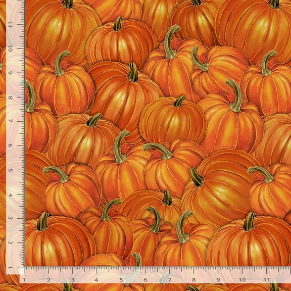 Cotton Packed Pumpkin Metallic Thankful Harvest Fall Autumn Thanksgiving Gather Timeless Treasures Orange Cotton Fabric Print by the Yard (harvest-cm3643-orange)