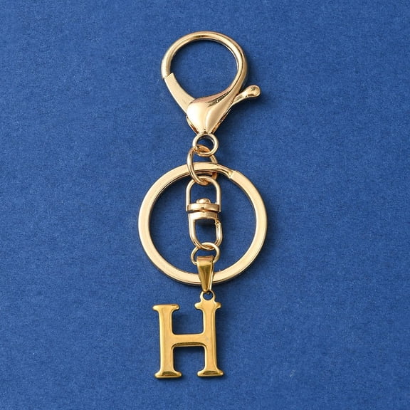 10pcs 304 Stainless Steel Initial Letter Charm Keychains with Alloy Clasp Golden Letter H 8.5cm