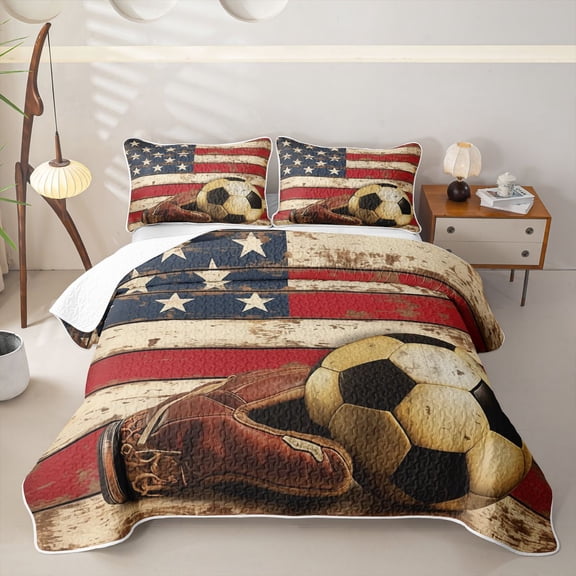 Erosebridal Football Sport Boys Girls Twin Quilt Set, Rustic Wooden Plank Twin Coverlet Set, 2pcs