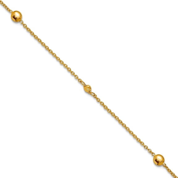 10k Solid Yellow Gold Polished and Sparkle-Cut Fancy Plus 1in Extension Anklet 10 Inch Anklet for Women