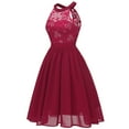 thumbnail image 2 of IBTOM CASTLE Women Vintage Floral Lace Chiffon Sleeveless Pleated Halter Short Bridesmaid Dress A Line Swing Party Cocktail Dress M Wine Red, 2 of 7