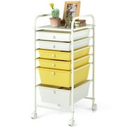 Topbuy 6 Drawer Scrapbook Paper Organizer Rolling Storage Cart for Office School Yellow