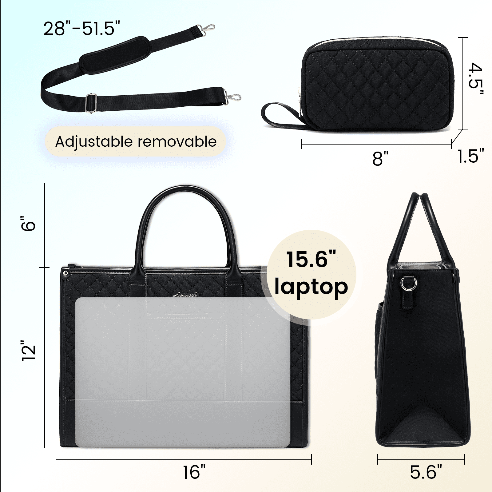 Lovevook Tote Work Bag for Women,Canvas Tote Laptop Bag 15.6" Fashion Large Handbag with Clutch Purse Daily for Office College Teacher Travel