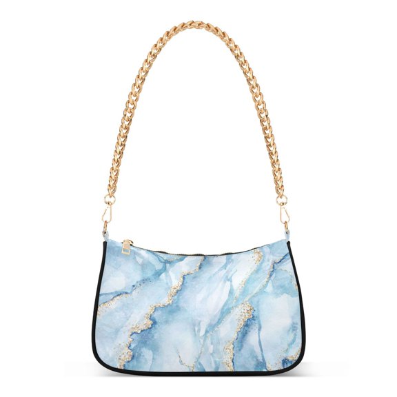 Sky Blue Marble Womens Chain Shoulder Bag Tote Handbag Clutch Hobo Purse with Zipper for Travel Casual