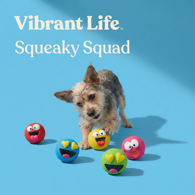 2 pack) Vibrant Life Multicolor Emoticon Latex Dog Toys with
