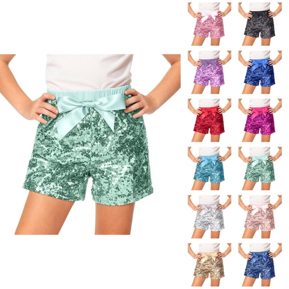 Sparkling Kids Shorts, Toddler Baby Girl Sequin Bloomers High Waist Glitter Festival Party Outfit Summer Dance Clubwear