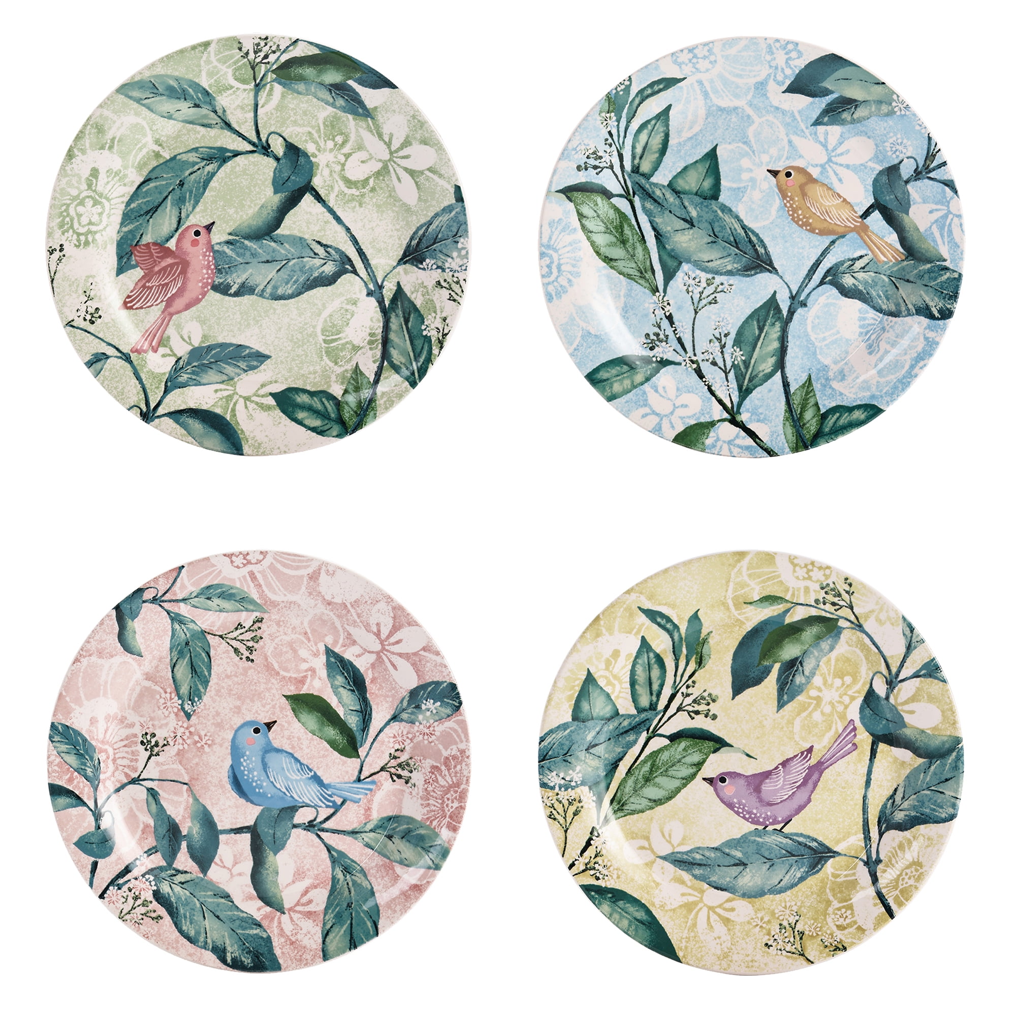 Assiettes à Salade Céramique Magnolia Floral - Lot De 4, 22 Cm, Lavable Lave-vaisselle