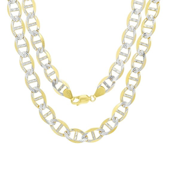 Nuragold 14k Real Yellow Gold Solid Mariner 7.5mm Anchor Chain Pave Diamond Cut Necklace (20"-26") Two Tone Italian Jewelry for Men