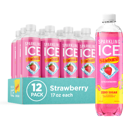 Sparkling Ice STARBURST Strawberry, Sparkling Water, 17 fl oz Bottles (Pack of 12)