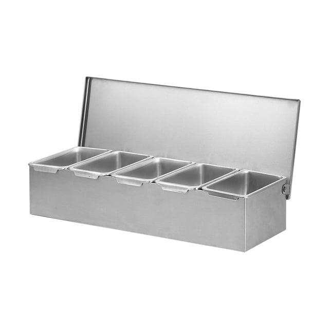 veasfak Condiment Jars Eay to Clean Stainless Steel, Condiment Server Organizer, Topping 5 Grids