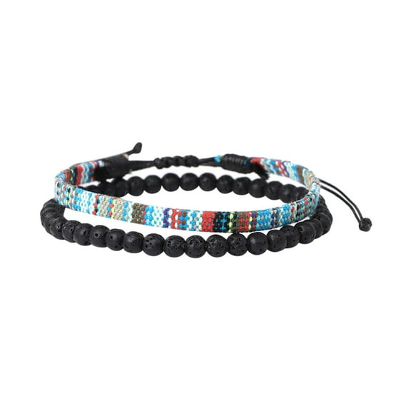 SUSHANG Volcanic Stone Combination Bracelet Bracelet Adjustable Boho Surfer Bracelet for Men Women Thin String Rope Handmade Beach Bracelet Colorful Bracelet Bohemia Bracelet