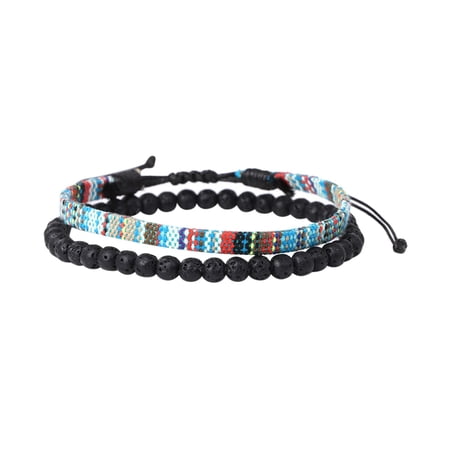 SUSHANG Volcanic Stone Combination Bracelet Bracelet Adjustable Boho Surfer Bracelet for Men Women Thin String Rope Handmade Beach Bracelet Colorful Bracelet Bohemia Bracelet