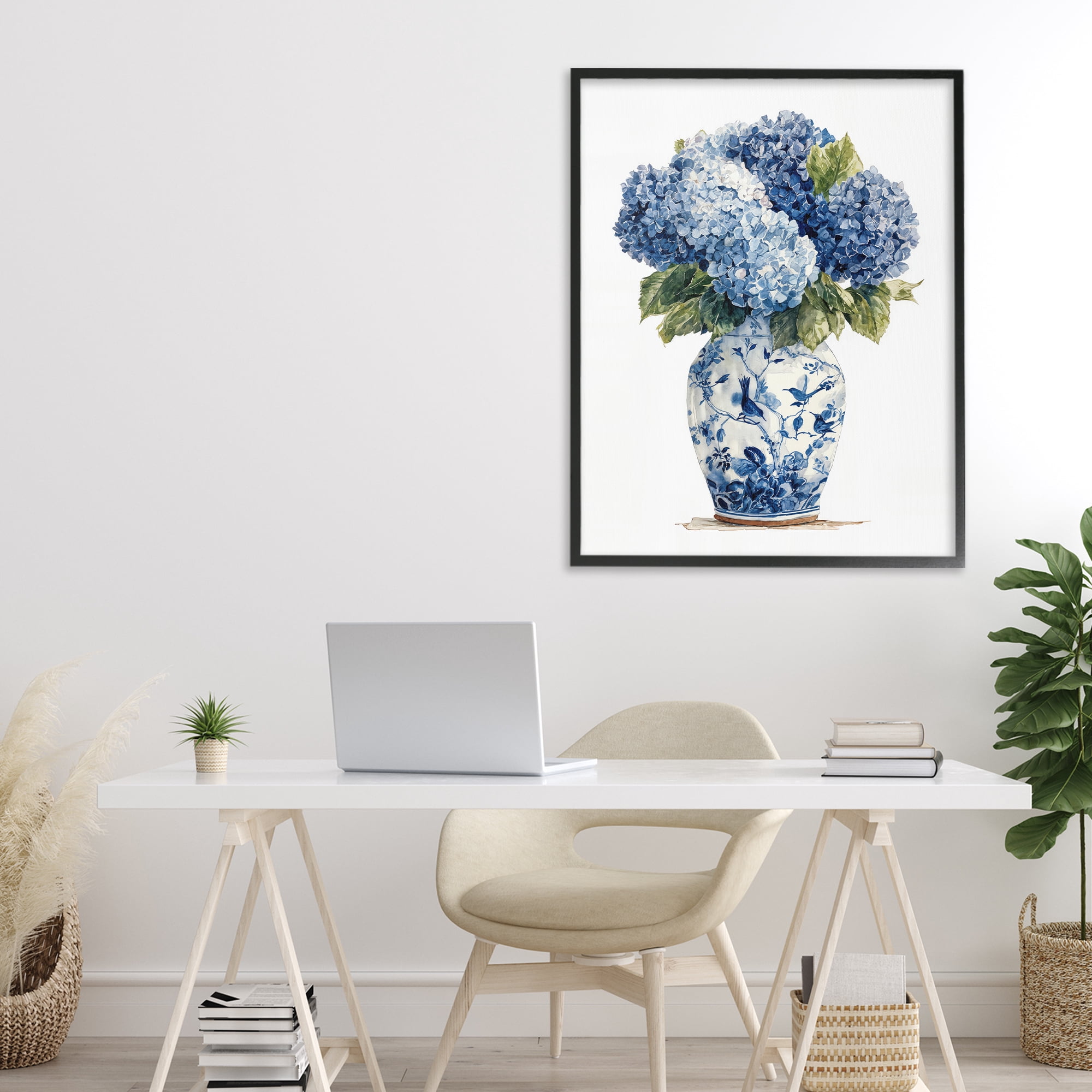 Stupell Industries Blue Hydrangeas in Porcelain Black Framed Giclee Art, design by Imagine It Images