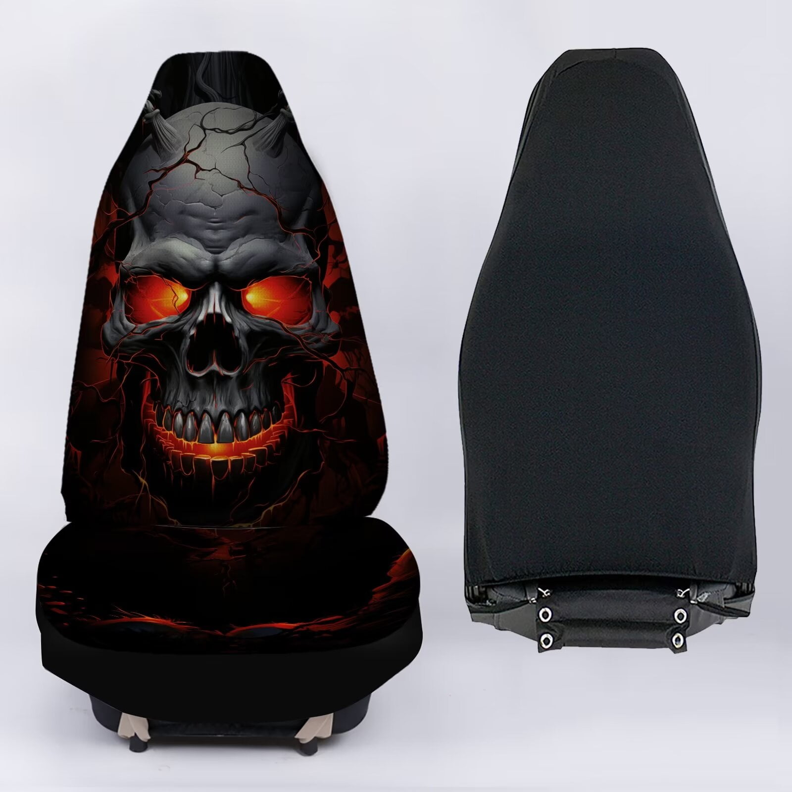 Uourmeti Cool Lava Skull Print Front Only Car Seat Cover for Women Men, Washable Soft Thin Vehicle Seat Protector for Auto Sedan SUV Truck Accessories Set of 2