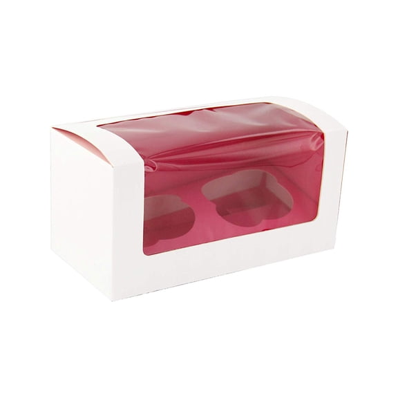 Cupcake Boxes with Pink Window Case of 100, PacknWood - Colored Box Cup Cake Carrier 6.8" x 3.3" x 3.3" 209BCKF2