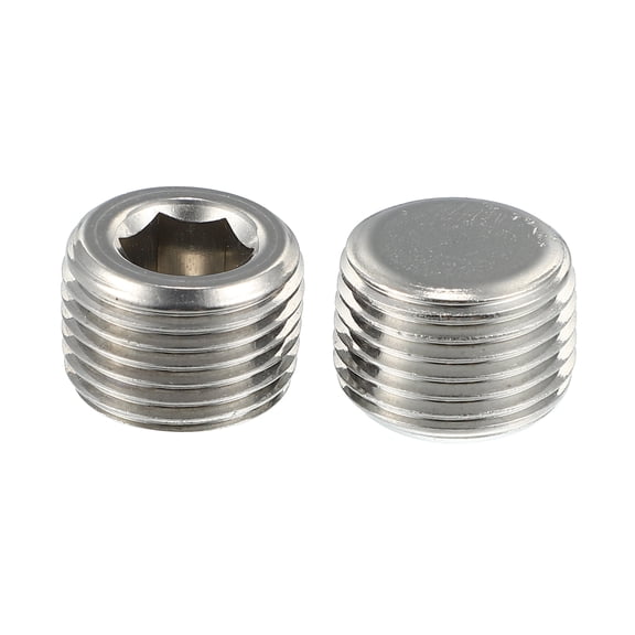 Unique Bargains 2 Pcs 1/2" NPT Male Thread Head Socket Pipe Plug Fitting Stainless Steel Auto Car Male Plug Silver Tone