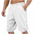thumbnail image 3 of Men Casual Loose Linen Drawstring Pants Joggers Trousers Elastic Waist Straight Leg Cropped Pockets Lightweight Breathable Quick Dry Beach Vacation Summer Travel Outdoor Hiking, 3 of 9
