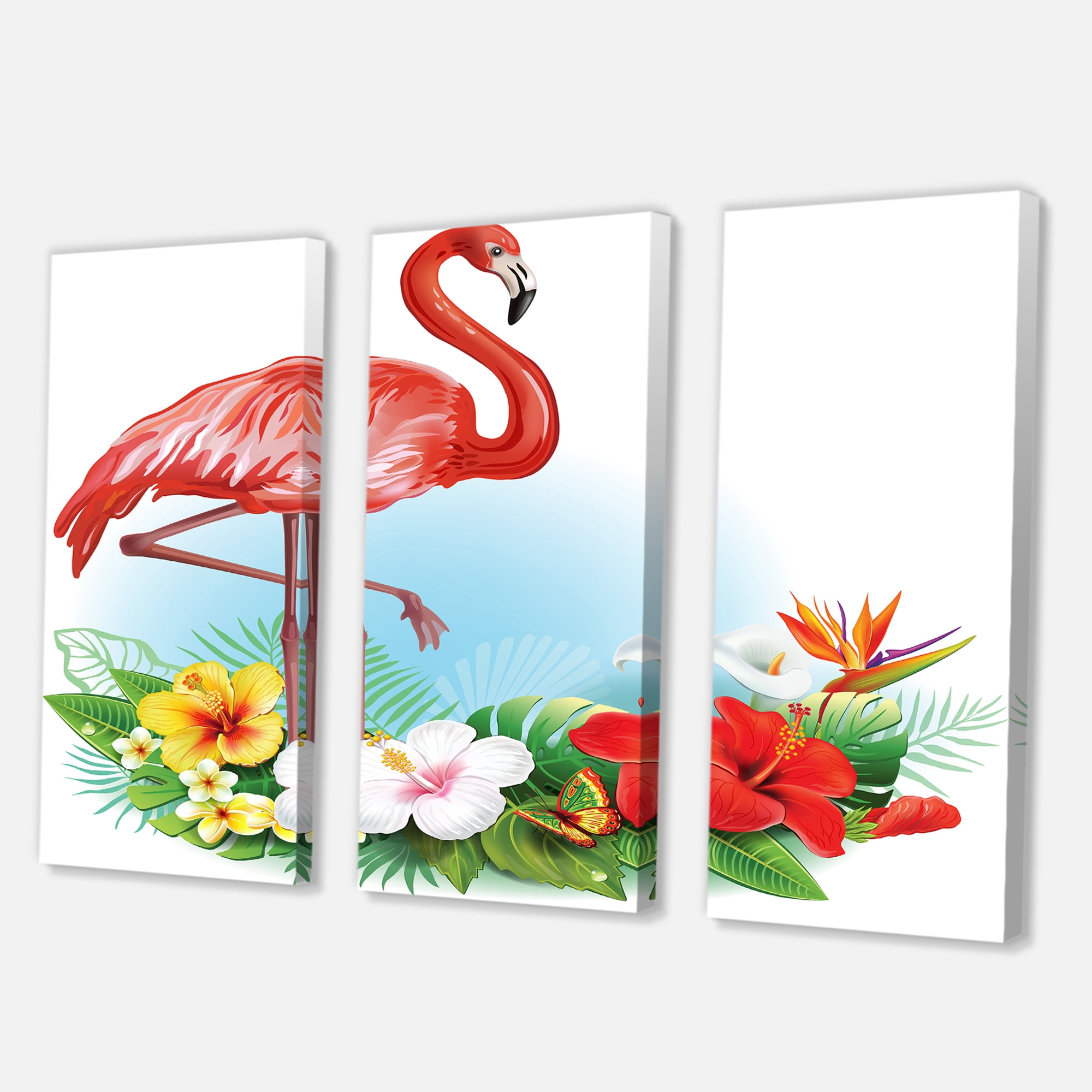 Designart ' Arrangement with Flamingo and Tropical Flowers ' Traditional Canvas Wall Art Print