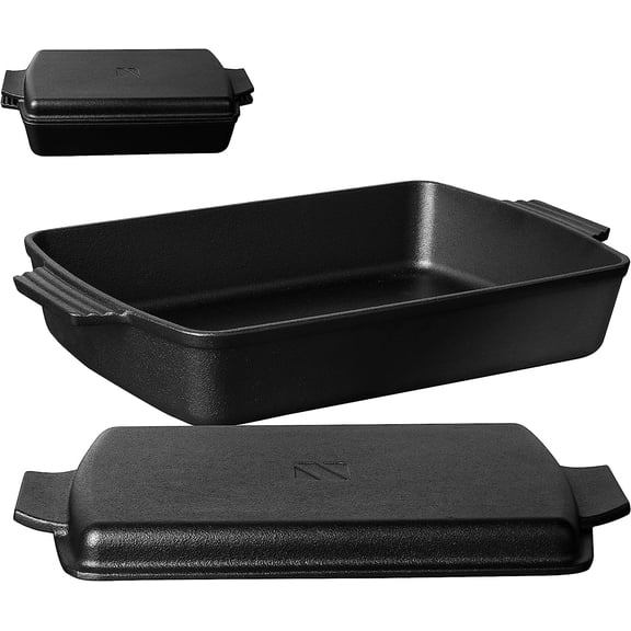 2-In-1 Pre Seasoned Cast Iron Dutch Oven With Skillet Lid,Casserole Dish,Rectangular Baking Pan,Griddle Pot Set, 6QT, 9"x13"