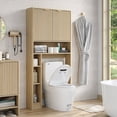thumbnail image 3 of Funihold Over The Toilet Storage Cabinet, 31''W Modern Fluted Toilet Storage Cabinet with Toilet Paper Storage Holder & Adjustable Shelf for Bathroom, Natural Oak, 3 of 7