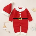 thumbnail image 2 of Pelele navideño para bebé recién nacido + sombrero, disfraz de Papá Noel, mono de manga larga con estampado de dibujos animados, sombrero, traje de Navidad, ropa de Año Nuevo, 2 of 4