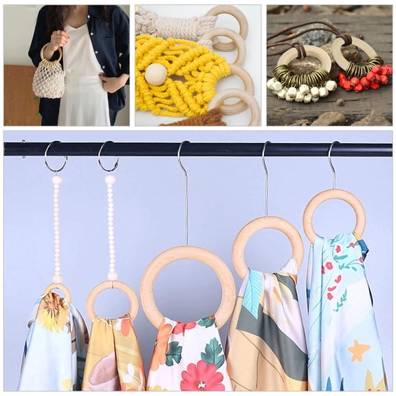 DRAFIDEEP Handbag Accessories Wooden Rings Assorted Color 60Pcs 2.8in