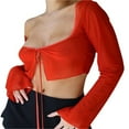 thumbnail image 4 of Women‘s Mesh Sheer Tie Up Open Front Long Sleeve Crop Top T Shirt, 4 of 8