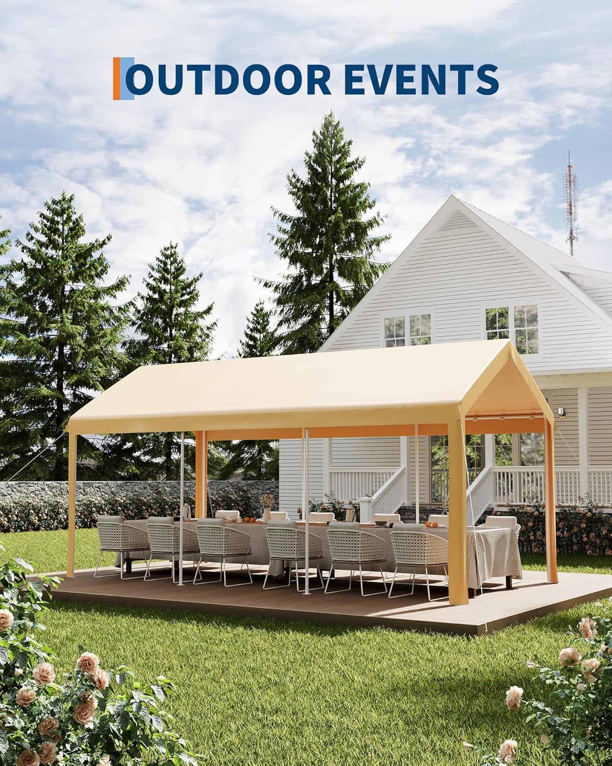10x20ft Heavy Duty Carport w/Galvanized Steel Frame & All-Season PE Canopy, Multi-Use Shelter