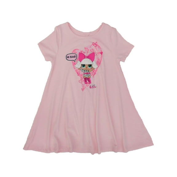 Girls Pink LOL Surprise Hi Bae Valentines Day T-Shirt Dress Small (6-6X)