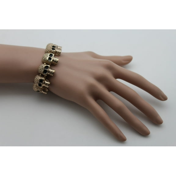 Women Bracelet Stretch Band Wrist Metal Skulls Charms Fashion Jewelry Halloween