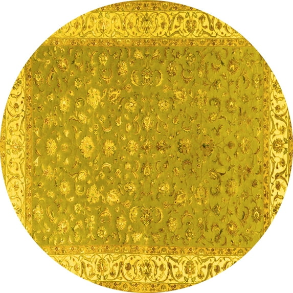 Ahgly Company Machine Washable Indoor Round Persian Yellow Traditional Area Rugs, 3' Round
