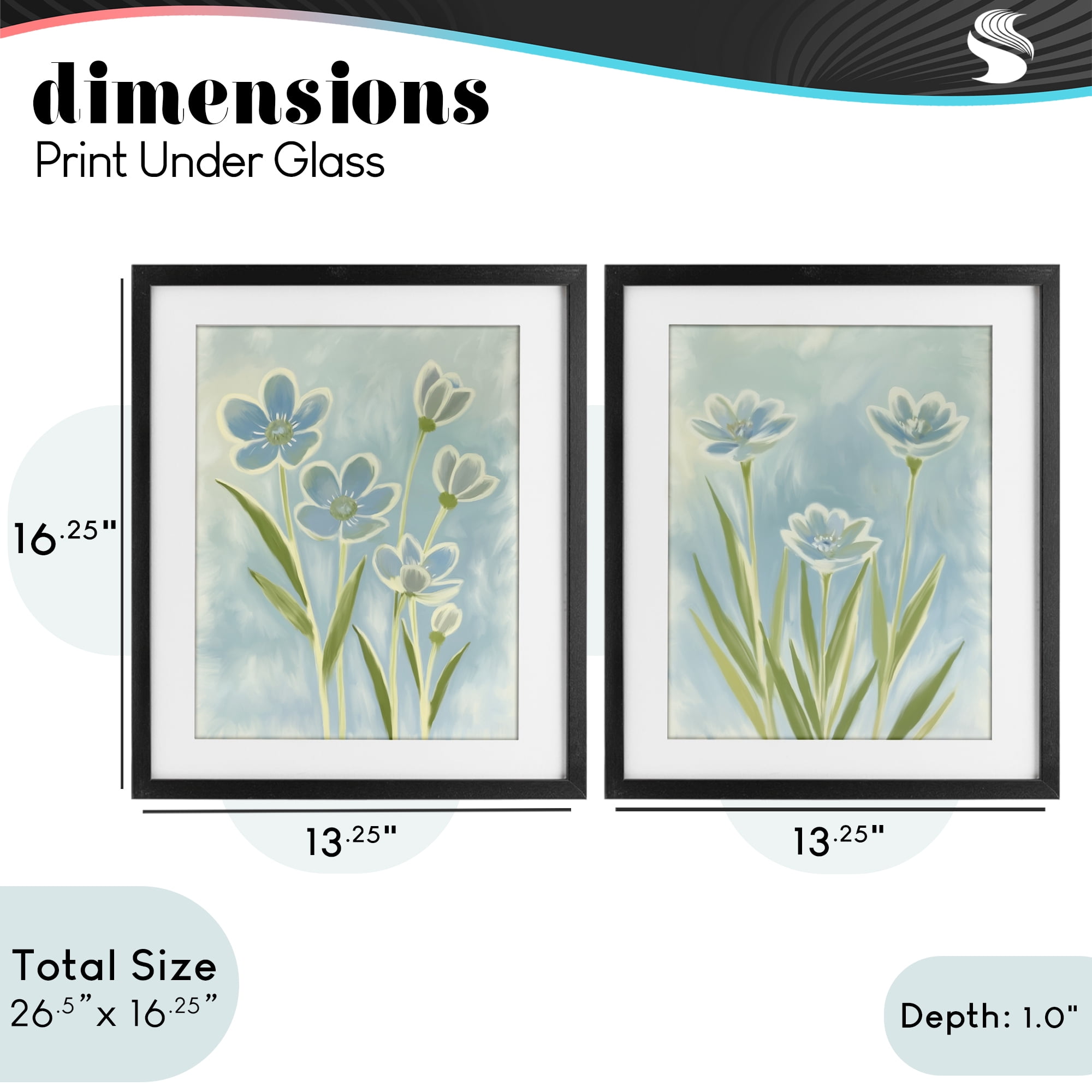 Stupell Industries Contoured Blue Petals 2 Piece Black Framed Print Under Glass Set, design by Kim Allen