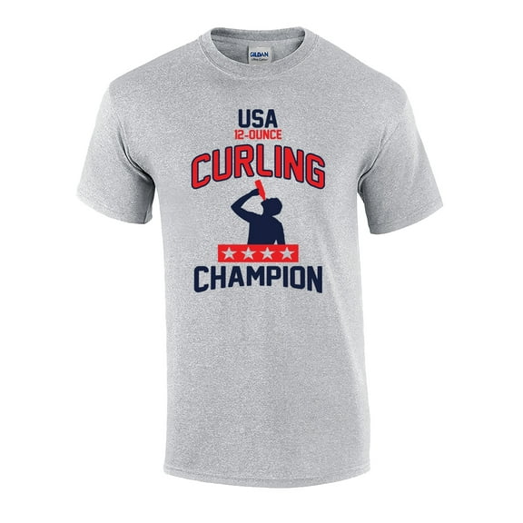 Funny Beer Olympics USA Curling Champion Graphic Short Sleeve T-shirt-Sports-XXXL