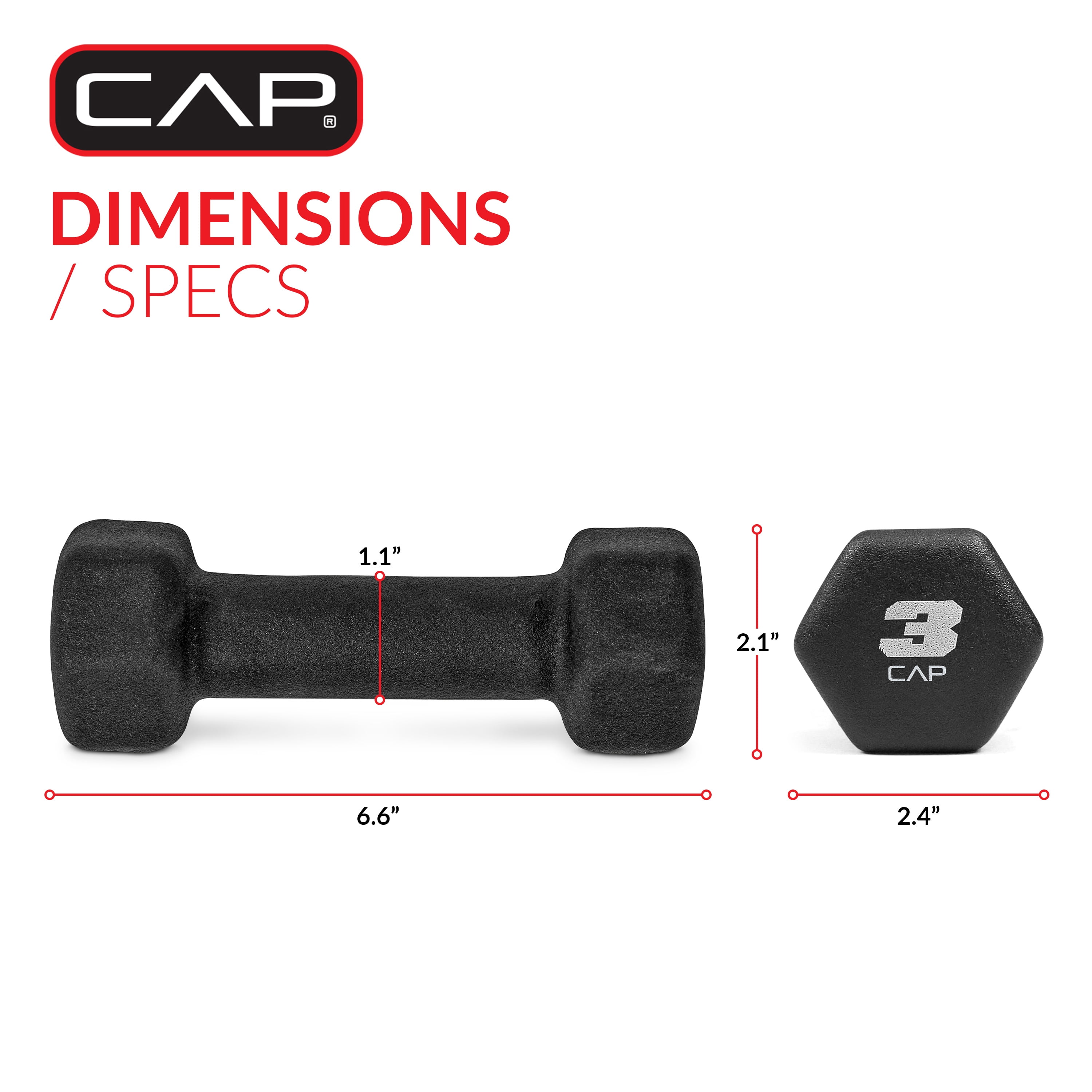 CAP, 3lb Neoprene Dumbbell, Black, Single