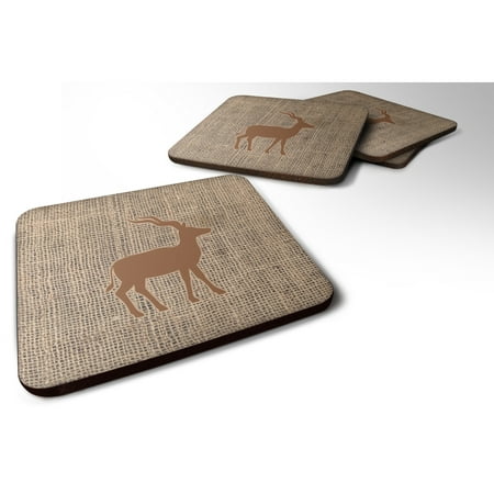 

Carolines Treasures BB1121-BL-BN-FC Deer Burlap and Brown Foam Coaster Set of 4 3 1/2 x 3 1/2 multicolor