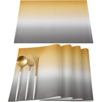 Yellow Gray Ombre Indoor Placemat Set of 4, Non-Slip Placemats for Kitchen/Dining Table/BBQ/Patio/Parties, 12"x18" Washable Durable Cotton-Linen Table Mats, Simple