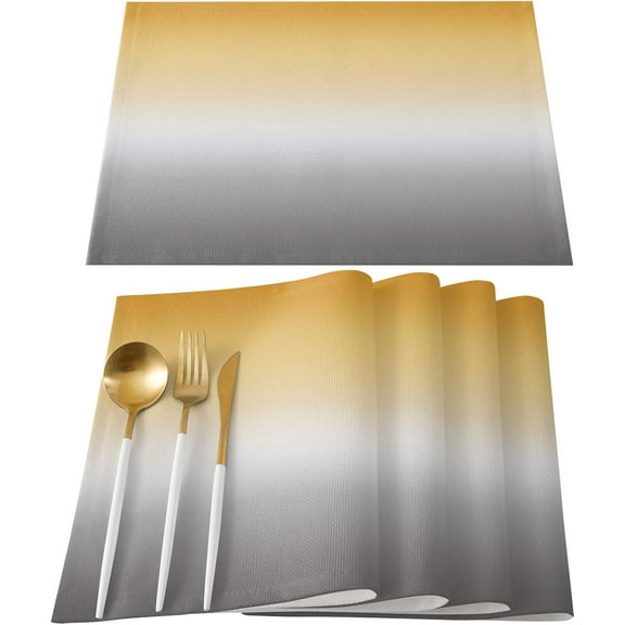 Yellow Gray Ombre Indoor Placemat Set of 4, Non-Slip Placemats for Kitchen/Dining Table/BBQ/Patio/Parties, 12"x18" Washable Durable Cotton-Linen Table Mats, Simple