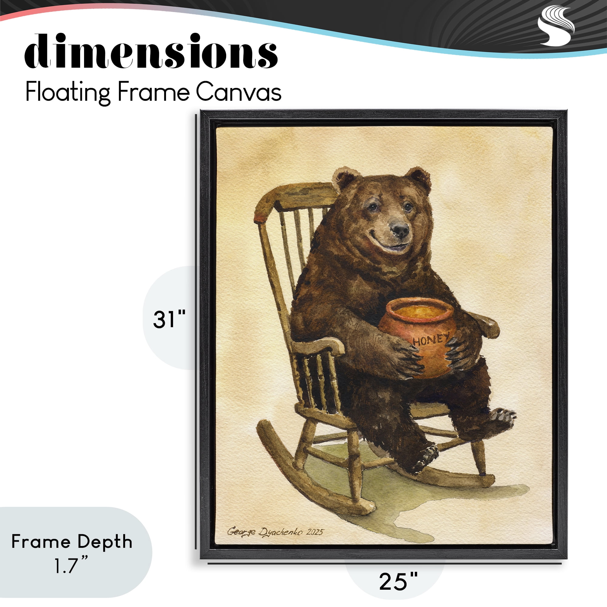 Stupell Industries Happy Bear & Pot of Honey Black Framed Floater Canvas Wall Art, design by George Dyachenko