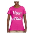 thumbnail image 2 of Wild Bobby In October We Wear Pink Crown Breast Cancer Awareness Women Graphic Tee, Fuschia, Medium, 2 of 6