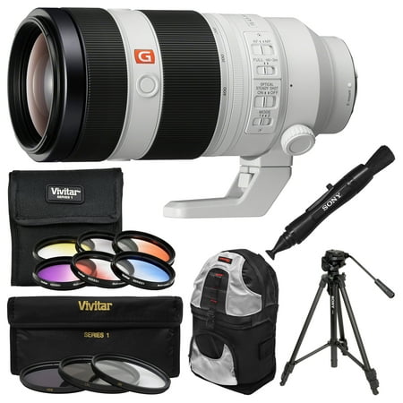 Sony Alpha E-Mount FE 100-400mm f/4.5-5.6 GM OSS Zoom Lens with Backpack + Tripod + 3 UV/CPL/ND8 + 6 Color Filters +